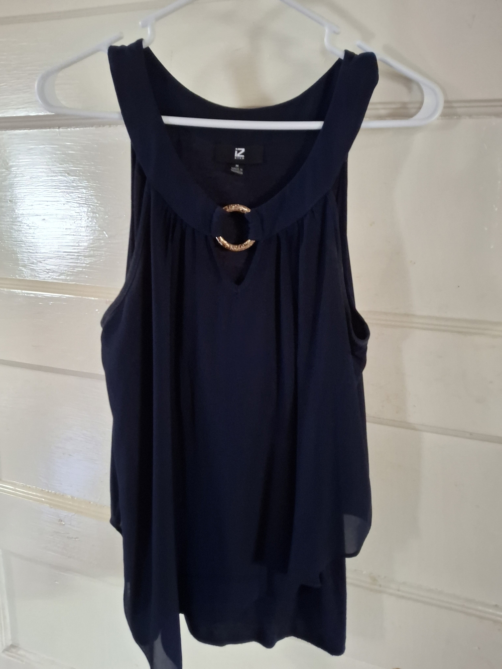IZ Byer Navy Blue Sleeveless Gold Ring Layered Blouse Size M (MIS 554)